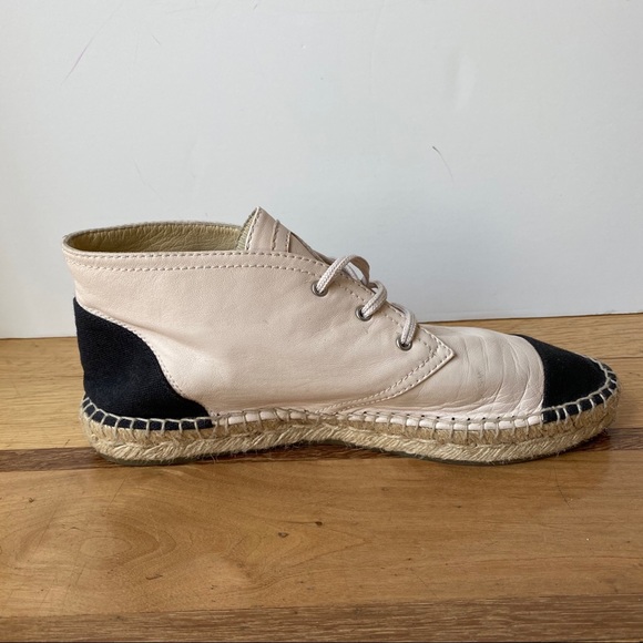 CHANEL Pink Leather Lace Up Espadrilles Sneakers - Picture 4 of 9
